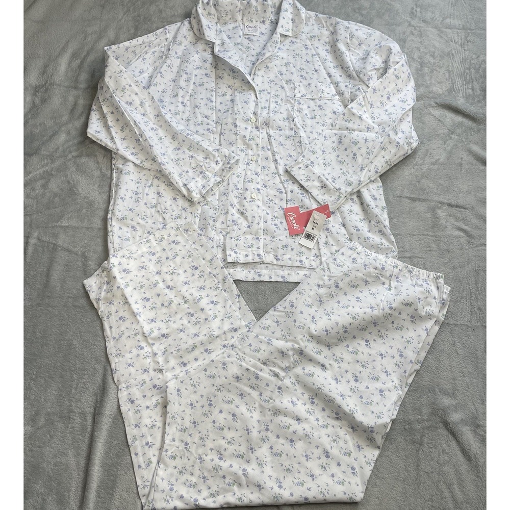 Vintage Pajama Set Cottagecore XL Womens NWT Carole White Floral